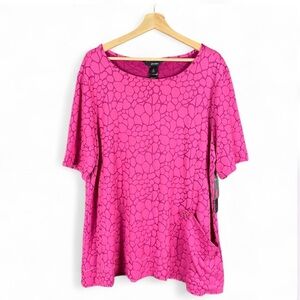 NWT Ali Miles XL Pink Fuchsia Tunic Burnout Mesh Pocket Boho Artsy Lagenlook